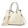 Sac à main blanc cassé avec broderie rose jaune et pendentif cerf élégant - 27*13*20CM / Blanc