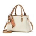 Borsa in pelle martellata crema con manici marroni e foulard decorativo in seta - 24*12*17CM / Bianco Sporco