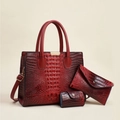 Set borse donna 3 pezzi con trama a coccodrillo sfumata bordeaux e dettagli dorati - 29*12*23CM / Rosso