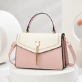 Chic pink and beige square handbag with cat-ear decor and gold tassels for women - 23*8*16CM / Pink