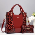 Set borsa a mano e portafoglio rosso maculato con finitura lucida e tracolla - Rosso