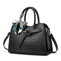 Bolso negro de cuero PU con patrón de cocodrilo, pañuelo de seda y herrajes dorados - 28*11*20CM / Negro