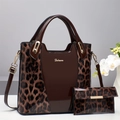 Borsa tote con stampa leopardata marrone, portafoglio abbinato e dettagli dorati - caffè
