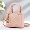 Elegant pink handbag with gold embroidery and classic metal charm detailing - 19*8*15CM / Pink (Embroidery Style)