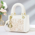 Elegant white faux leather handbag with gold embroidery and metal letter charms - 19*8*15CM / White (Embroidery Style)