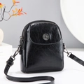 Vintage black oil wax leather crossbody bag with silver sunflower buckle and long strap - Black