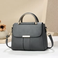 Graue Handtasche aus Leder mit goldenen Griffen und verstellbarem Schultergurt - Grau