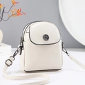 Minimalist beige oil wax leather crossbody bag with sunflower hardware on a white background - Off-white