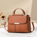 Sac à main marron en cuir litchi avec poignées dorées et bandoulière réglable - Jaune Terre
