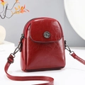 Vintage red oil wax leather crossbody bag with silver daisy hardware and double zippers - Red