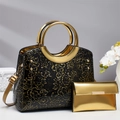 Set borsa a mano con motivo floreale, manici in metallo dorato e tracolla rimovibile - Oro