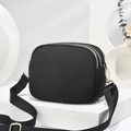Three-layer black oxford crossbody bag with adjustable strap and gold metal zippers - Light Gold / Solid Style / 18*8*14CM