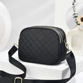 Fashionable black quilted nylon three-layer crossbody bag with golden hardware details - Light Gold / Rhombic Pattern / 18*8*14CM