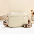 Chic beige multi-zipper crossbody bag with floral jacquard strap and gold hardware - Off-white