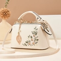 Off-white floral embroidery tote bag with gold hardware and leaf pendant - 24*12*15CM / Off White