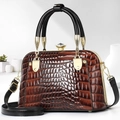 Brown crocodile embossed shell bag featuring a luxury crystal clasp and gold hardware - 25*11*17CM / Brown