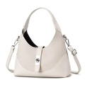 Borsa beige chic in tessuto testurizzato e pelle con chiusura metallica argento - Bianco
