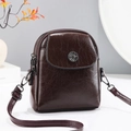 Dark brown oil wax leather crossbody bag with vintage sunflower emblem and double zippers - Brown