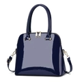 Navy blue patent leather shell bag with gold hardware and adjustable shoulder strap - Blue