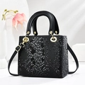 Elegant black snakeskin embossed crossbody bag with gold rings and round handles - 20.5*11*18CM / Black
