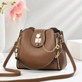 Dark brown pebble leather bucket bag with gold chain and adjustable shoulder strap - 22*10*20CM / Cat's Eye Dark Khaki