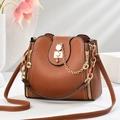 Brown bucket bag with pearl cat-shaped buckle and gold chain strap in a soft lifestyle setting - 22*10*20CM / Cat's Eye Earthy Yellow