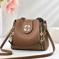 Brown leather bucket bag with gold clover clasp and stylish white contrast stitching - 22*10*20CM / Four-leaf Clover Dark Khaki