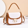 Bolso de montura para mujer en cuero marrón y tejido blanco con hebilla de oro - Caqui y Blanco