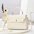 Elegant cream pebbled leather handbag with gold hardware and top handle for women - 24*11*17CM / Off-white