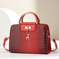 Red crocodile texture handbag for women featuring a gold deer charm and rotating lock - 26*11*18CM / Wine Red