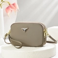 Khaki nylon camera-style crossbody bag with three zipper layers and adjustable strap - Khaki