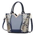 Borsa a mano in vernice blu scuro con ricami di paillettes floreali e finiture dorate - 26*12*24CM / Blu Zaffiro