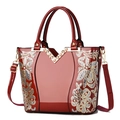 Elegante borsa a mano in vernice rossa con fiori di paillettes dorate e borchie - 26*12*24CM / Borgogna