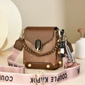 Mini brown crossbody bag with logo strap and doll keychain in a stylish 2025 design - Khaki/Letter