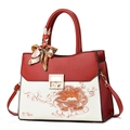 Sac à main élégant rouge et blanc avec broderie de pivoine et foulard en soie - Pivoine Rouge
