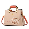 Beige and orange crossbody bag featuring floral embroidery and gold metal logo - 25CM*20CM*12CM / Khaki