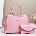 Conjunto de bolso rosa con textura de cocodrilo, correa ajustable y bolso de mano - Rosa