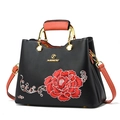 Vintage Handtasche in Schwarz mit Pfingstrosen-Stickerei und orangenem Griff - 25CM*20CM*12CM / Schwarz