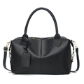Classic black matte leather Boston handbag with gold hardware and detachable strap - Black