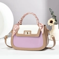 Elegante Patchwork-Handtasche mit lavendelfarbenem Korpus, cremefarbener Klappe und Seidentuch - L21 B7 H15 / Khaki und Lila