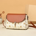 Elegante vintage crossbodytas in bruin en beige met gouden draaisluiting en patronen - Wit Gedrukt