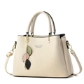 Elegant off-white lychee leather handbag with adjustable strap and floral metal charm - 27*12*19CM / Off White
