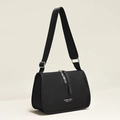 Borsa a tracolla alla moda in nylon nero con tracolla larga e dettagli in catena metallica - Stile Lettera Nera (Tessuto Oxford) / 27x11x20cm