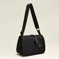 Elegante borsa a tracolla nera da donna con tracolla larga regolabile e logo di marca - Stile Bottone Nero (Tessuto Oxford) / 27x11x20cm