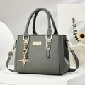 Dark grey-green crossbody bag with lychee texture and golden star pendant - Star Style/Dark Gray
