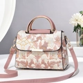 Sac bandoulière élégant brodé de fleurs blanc crème avec poignées en cuir rose - Rose