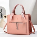 Pink lychee texture handbag with silk scarf handle and metal chain for women - Pink