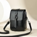 Mini sac à bandoulière chic en cuir verni noir avec sangle ajustable et doubles fermetures - Noir