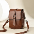 Petit sac à bandoulière marron foncé rétro pour téléphone avec double fermeture - Jaune Terre