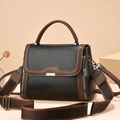 Elegante borsa a mano bicolore in pelle nera e marrone con tracolla regolabile in tessuto - Lunghezza 25 Larghezza 12 Altezza 19CM / Nero